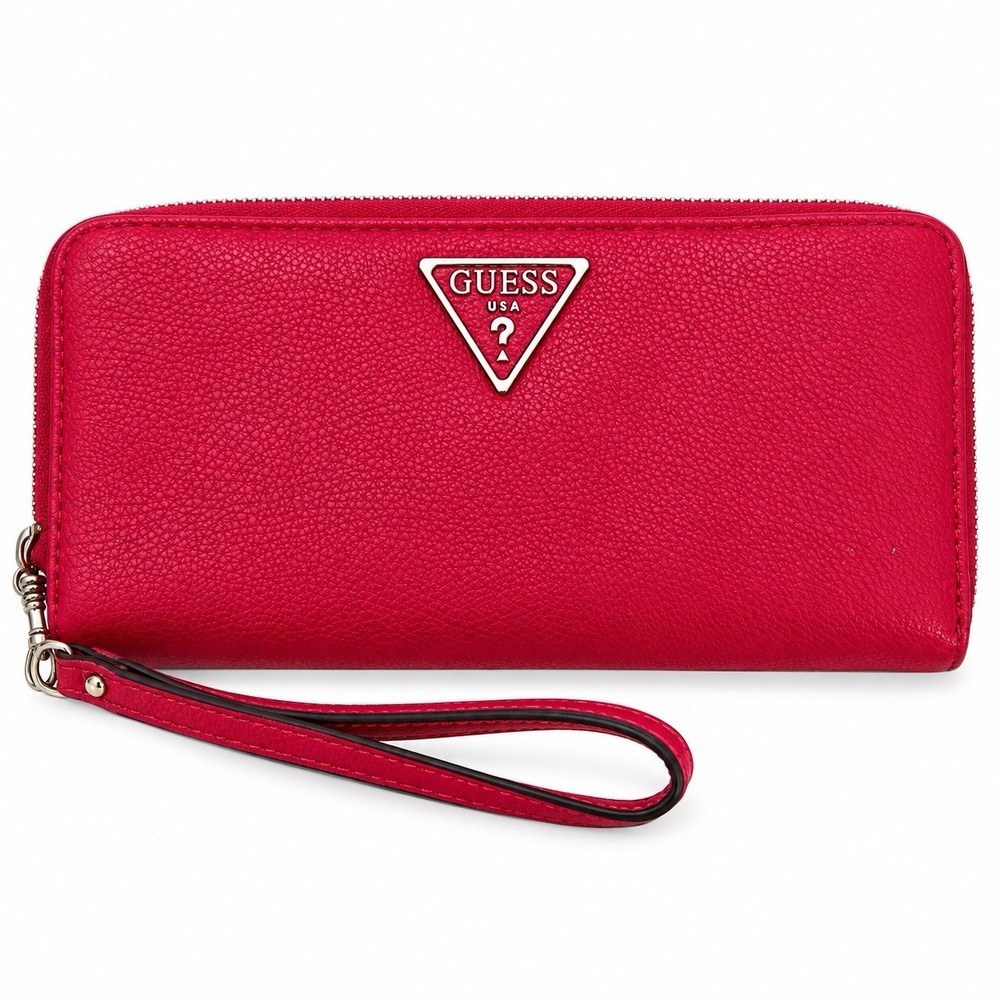 GUESS Pink Zip Around Wristlet Wallet Large Continental Silver Logo Organizer